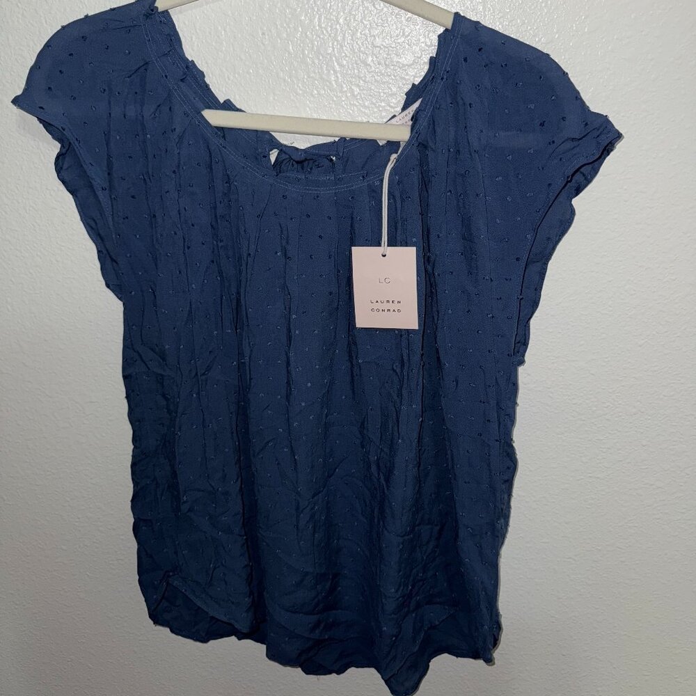 Lauren Conrad Short Sleeve Blue Top Size - Large
